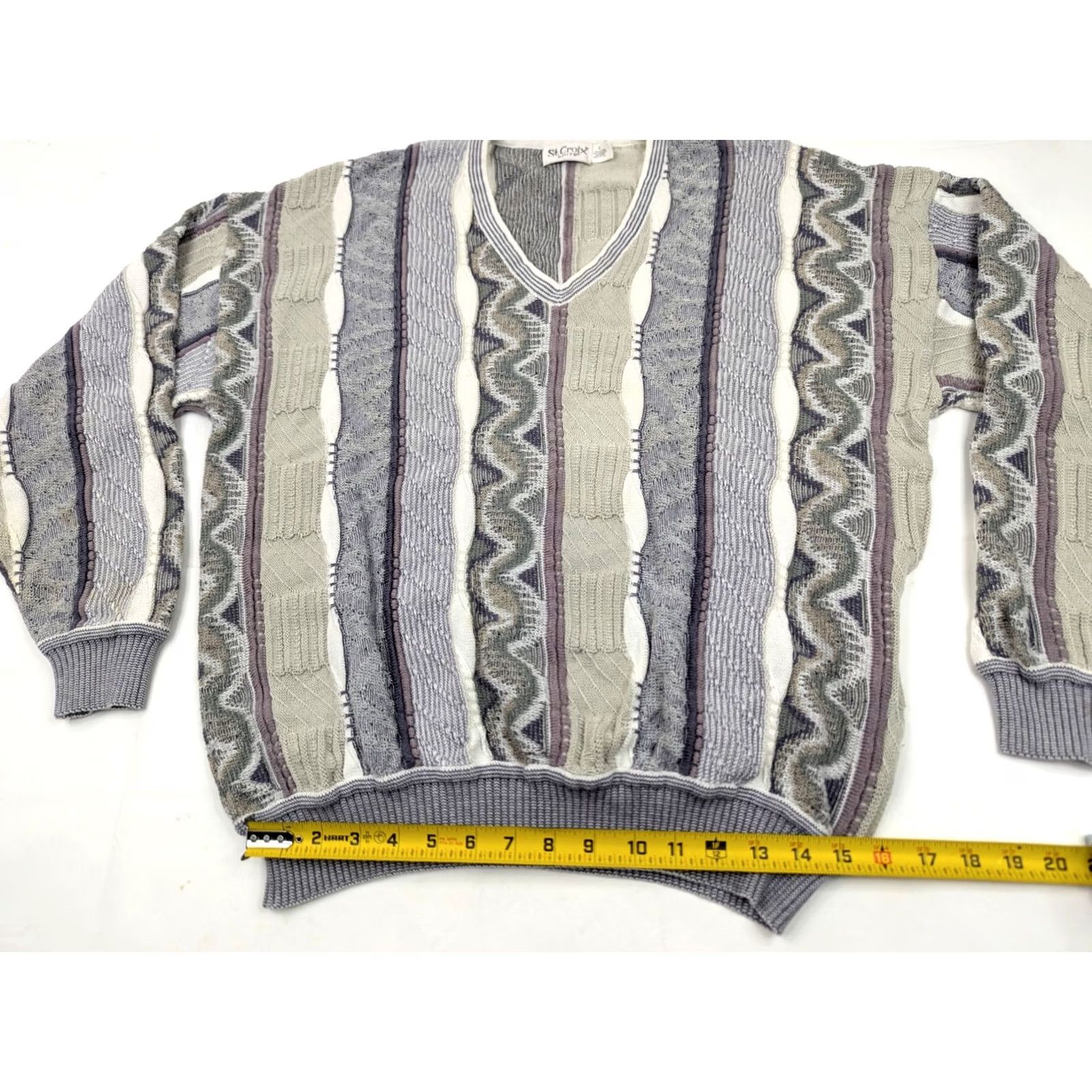 Vintage VINTAGE ST CROIX Cardigan Sweater Abstract Knit Men L Beige Taupe Cotton Blend V-Neck Mens Cardigan Size US L / EU 52-54 / 3 - 7 Thumbnail