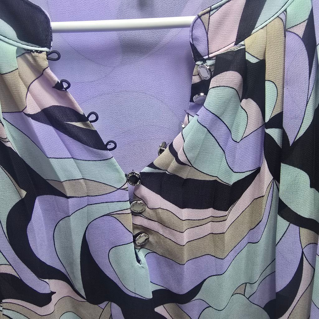 Calvin Klein Women's Calvin Klein Blouse XL Purple Green Abstract Print Size XL / US 12-14 / IT 48-50 - 2 Thumbnail