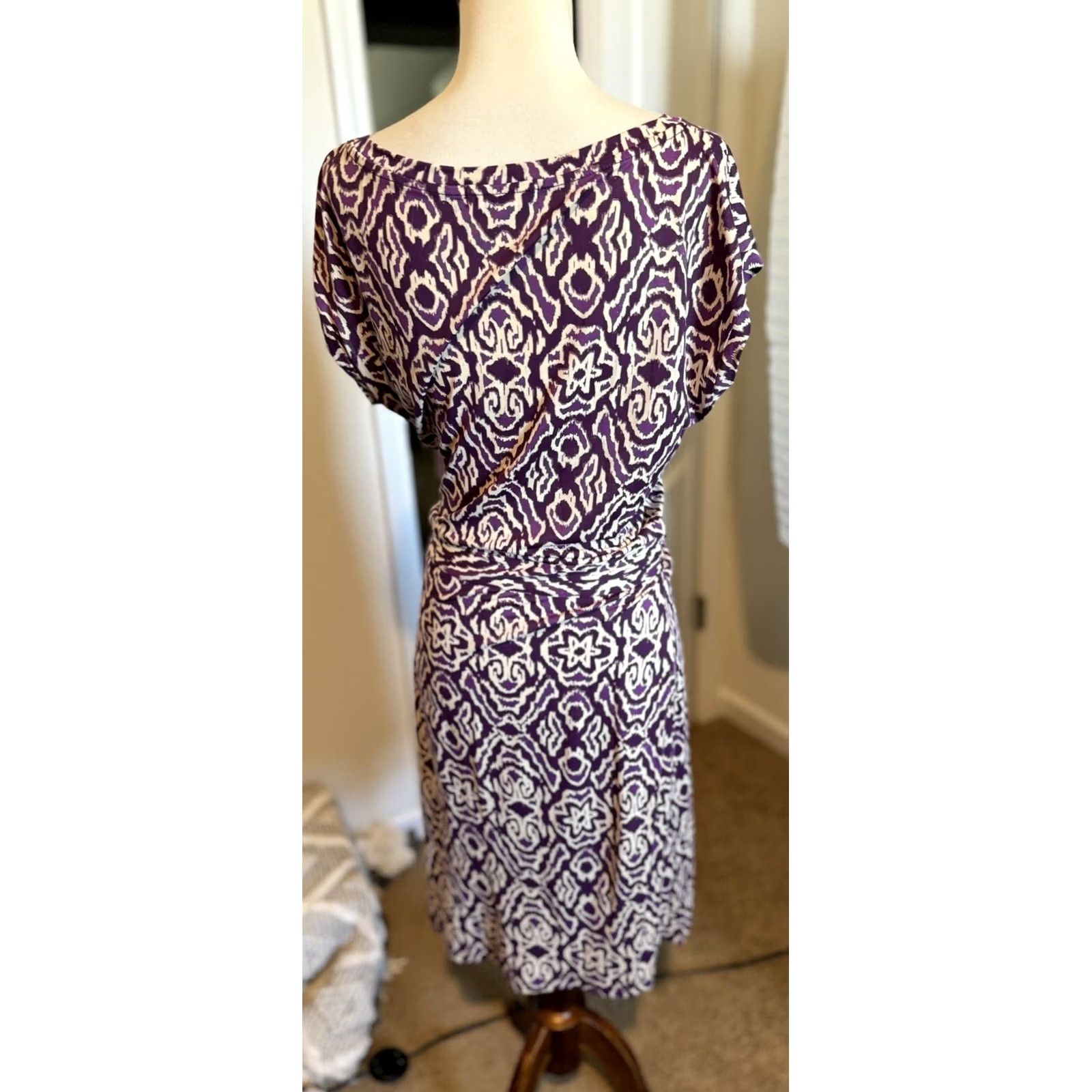 Boden Boden Dress Women's Midi Purple And White Pattern 6 Regular Fit & Flare Size M / US 6-8 / IT 42-44 - 2 Thumbnail