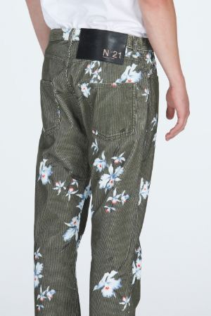 N21 !DS! FW22 N21 Floral Print Straight Leg Green Corduroy Pants Size US 32 / EU 48 - 3 Thumbnail