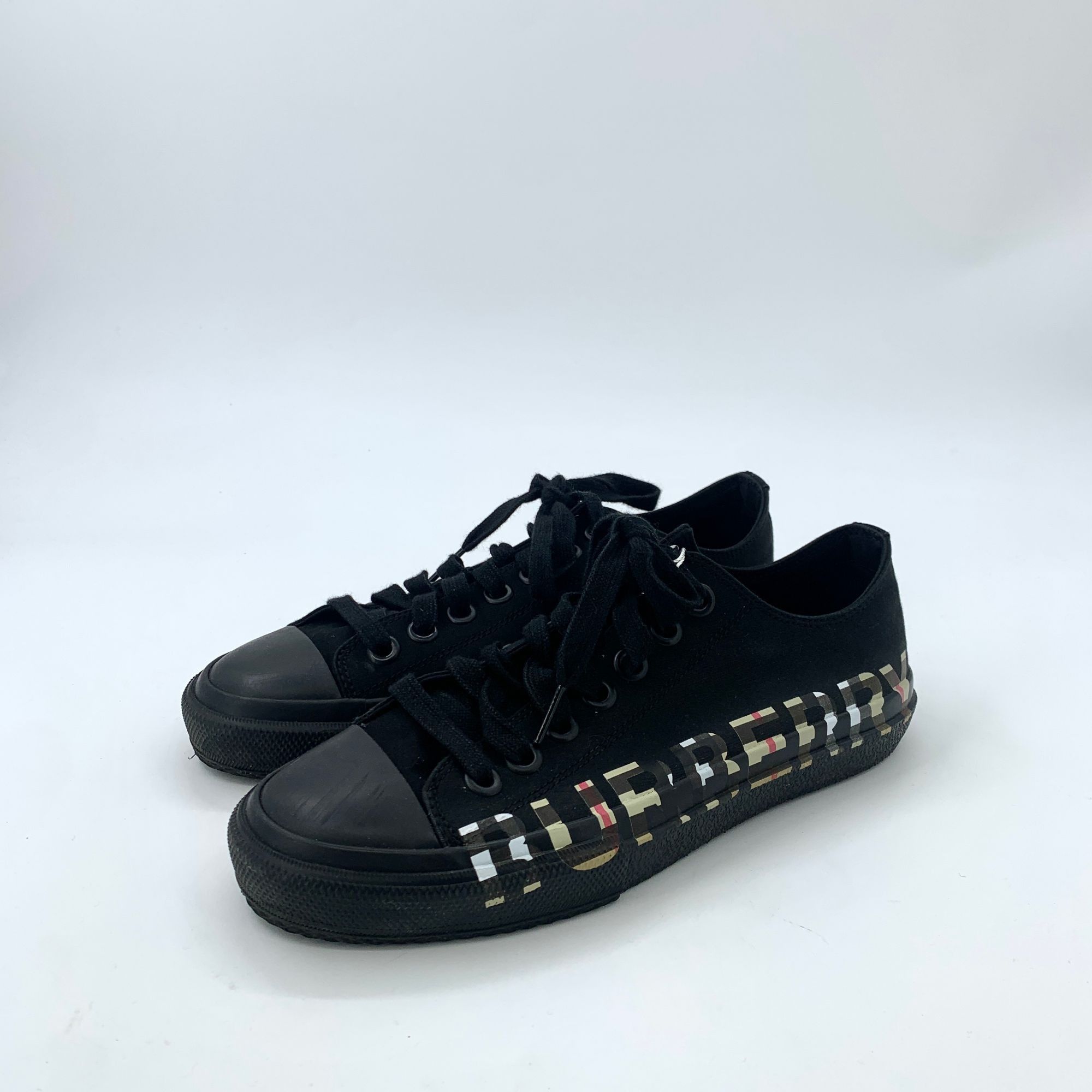 Burberry Burberry Black Checkered Logo Print Lace-Up Casual Sneakers Size US 8.5 / IT 38.5 - 1 Thumbnail