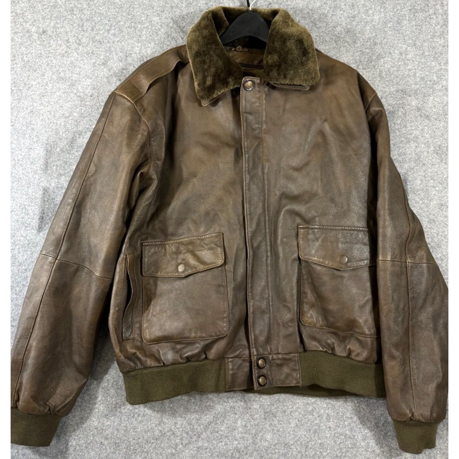 Vintage Aviator Bomber Jacket Mens XL Brown Green Genuine Leather Removable Liner Zipper Jacket Size US XL / EU 56 / 4 - 2 Thumbnail
