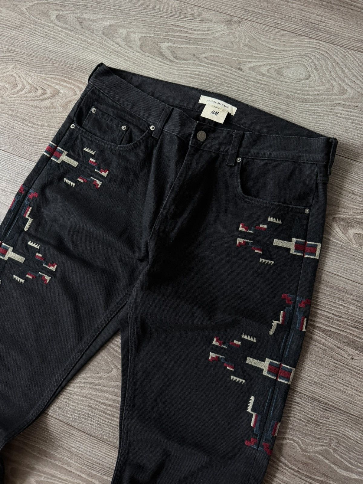 Isabel Marant Isabel Marant x H&M Embroidered Western Black Denim Jeans Size US 33 - 10 Thumbnail