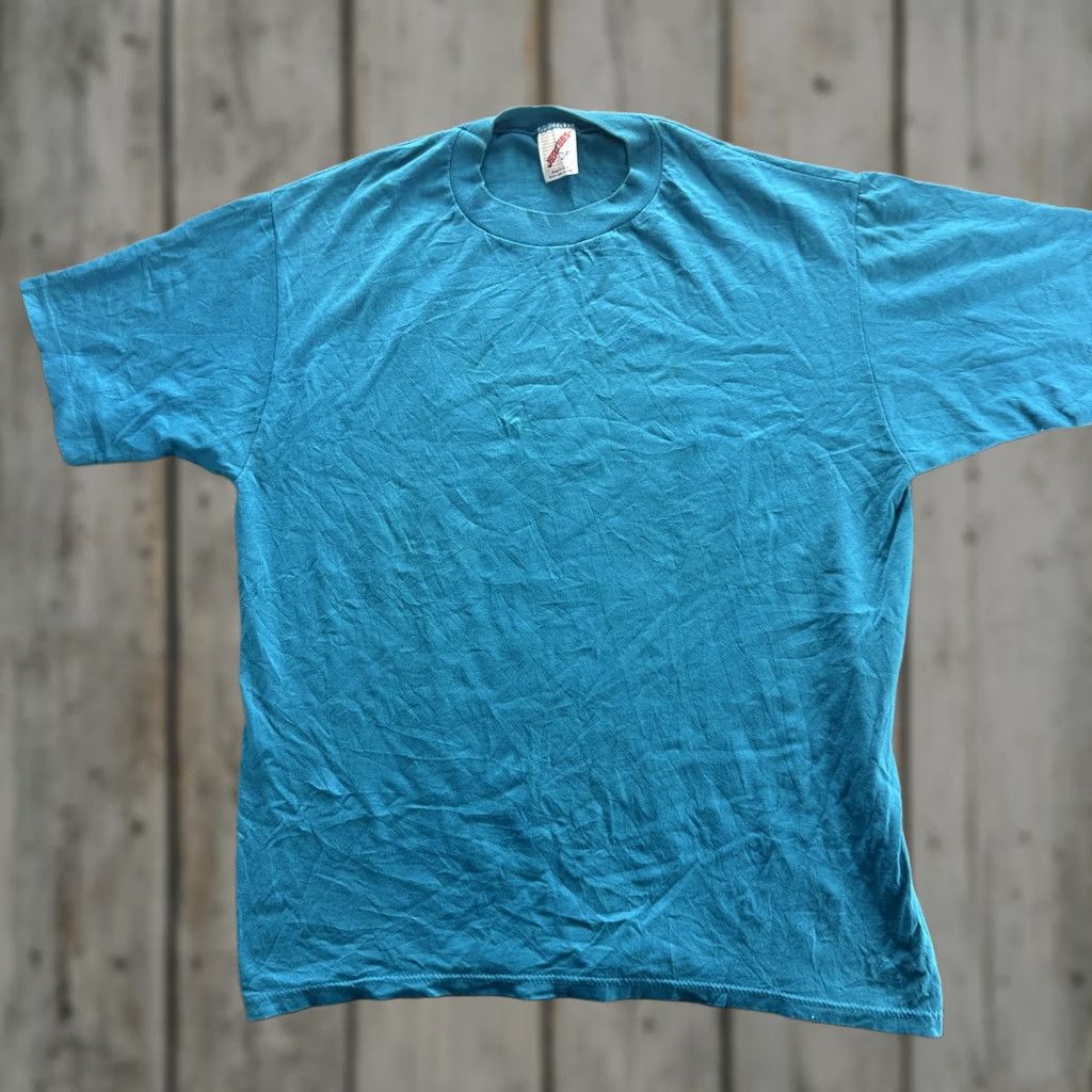 Jerzees VINTAGE Jerzees Shirt Mens Large Blue Made USA 50/50 Single Stitch Blank 80s Tee Size US L / EU 52-54 / 3 - 1 Thumbnail