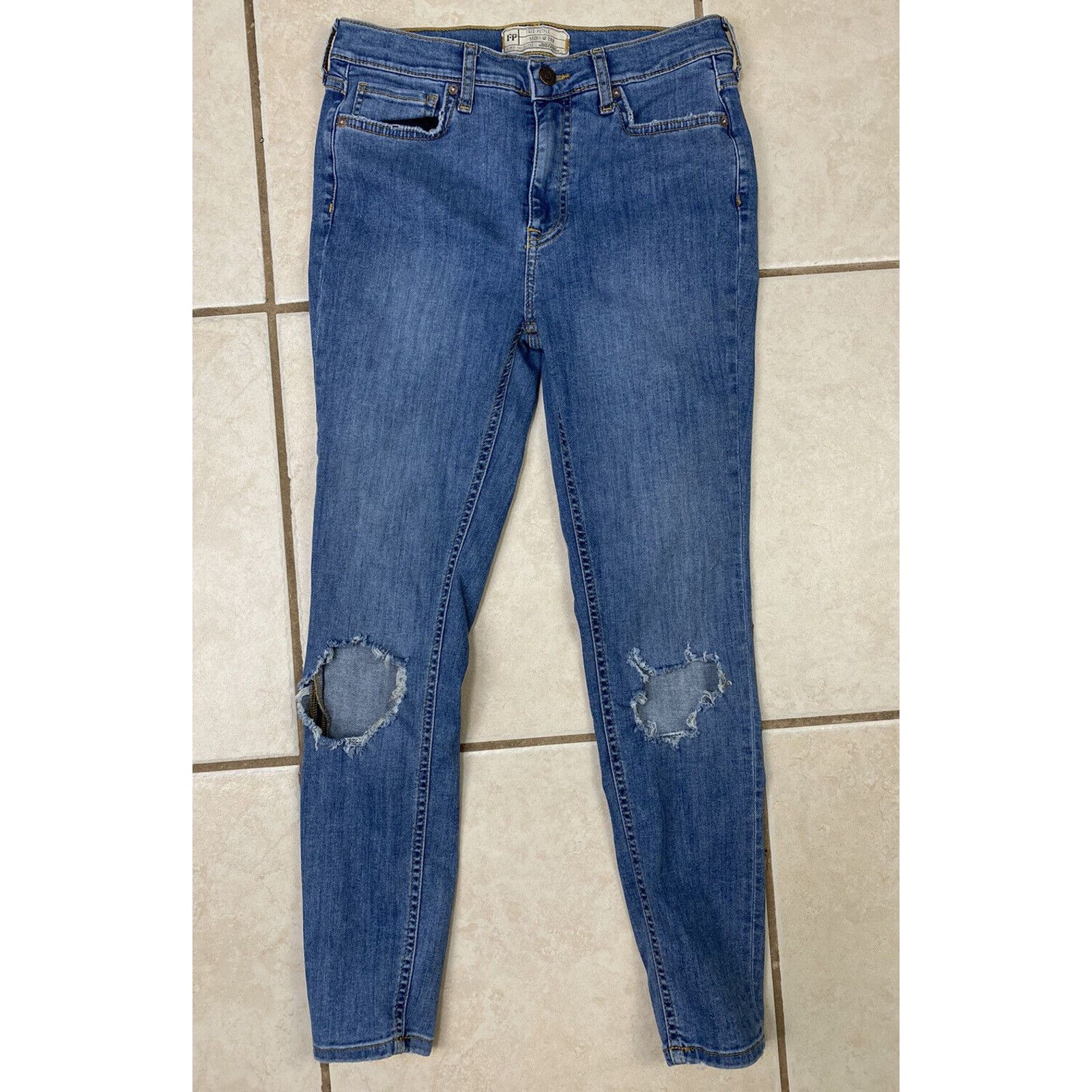 Free People Free People 29 Regular Distressed Stretch Blue Denim Jeans Size 29" - 6 Thumbnail