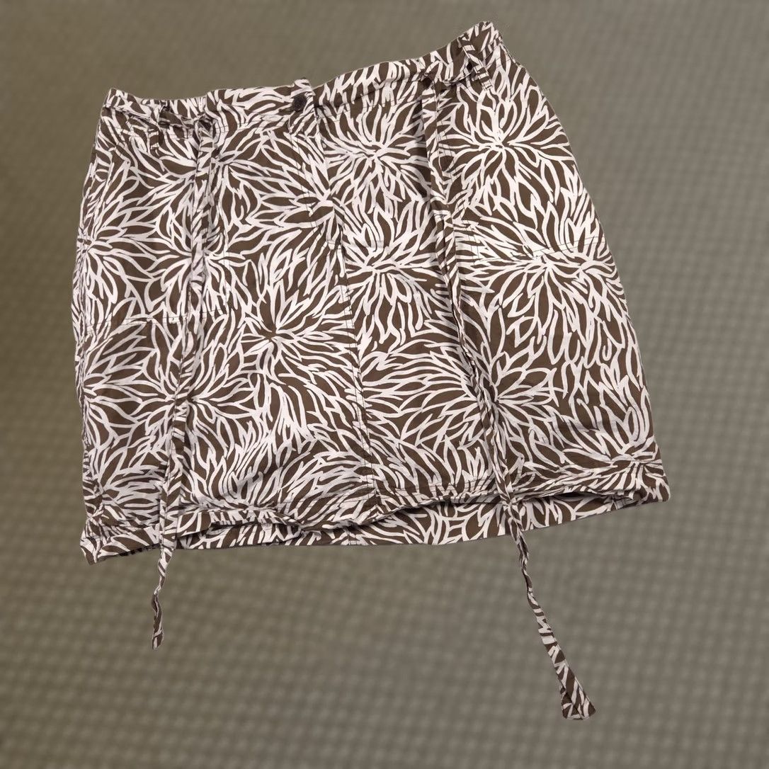 Lands' End Lands' End Skirt Womens 16W Brown White Leaf Print Drawstring Hem Pockets Beach Casual Travel 100% Cotton Size 38" / US 16 / IT 52 - 1 Thumbnail