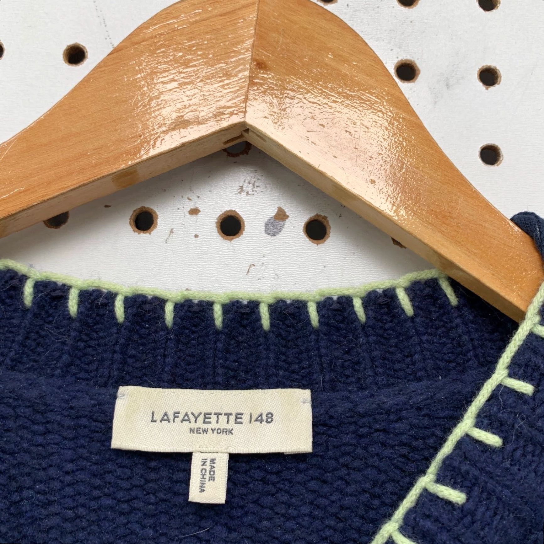 Vintage Lafayette 148 Cashmere Sweater Womens Small Blue Merino Wool Blend Whipstitch SweatEr Pullover Crew Neck Long Sleeve Casual Fall Winter Knit Size S / US 4 / IT 40 - 5 Thumbnail