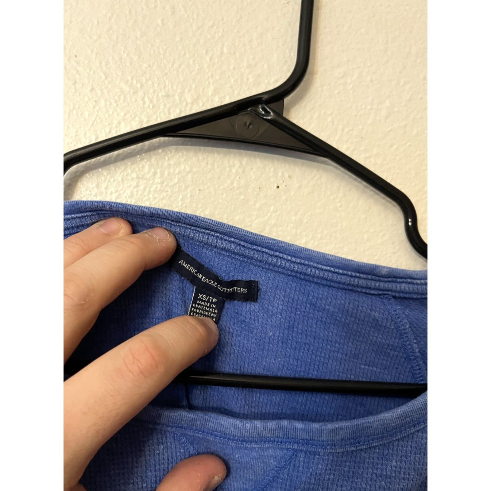 American Eagle Outfitters American Eagle Shirt Women's XS Thermal Crew Solid Long Sleeve Waffle Top Blue Size XS / US 0-2 / IT 36-38 - 2 Thumbnail
