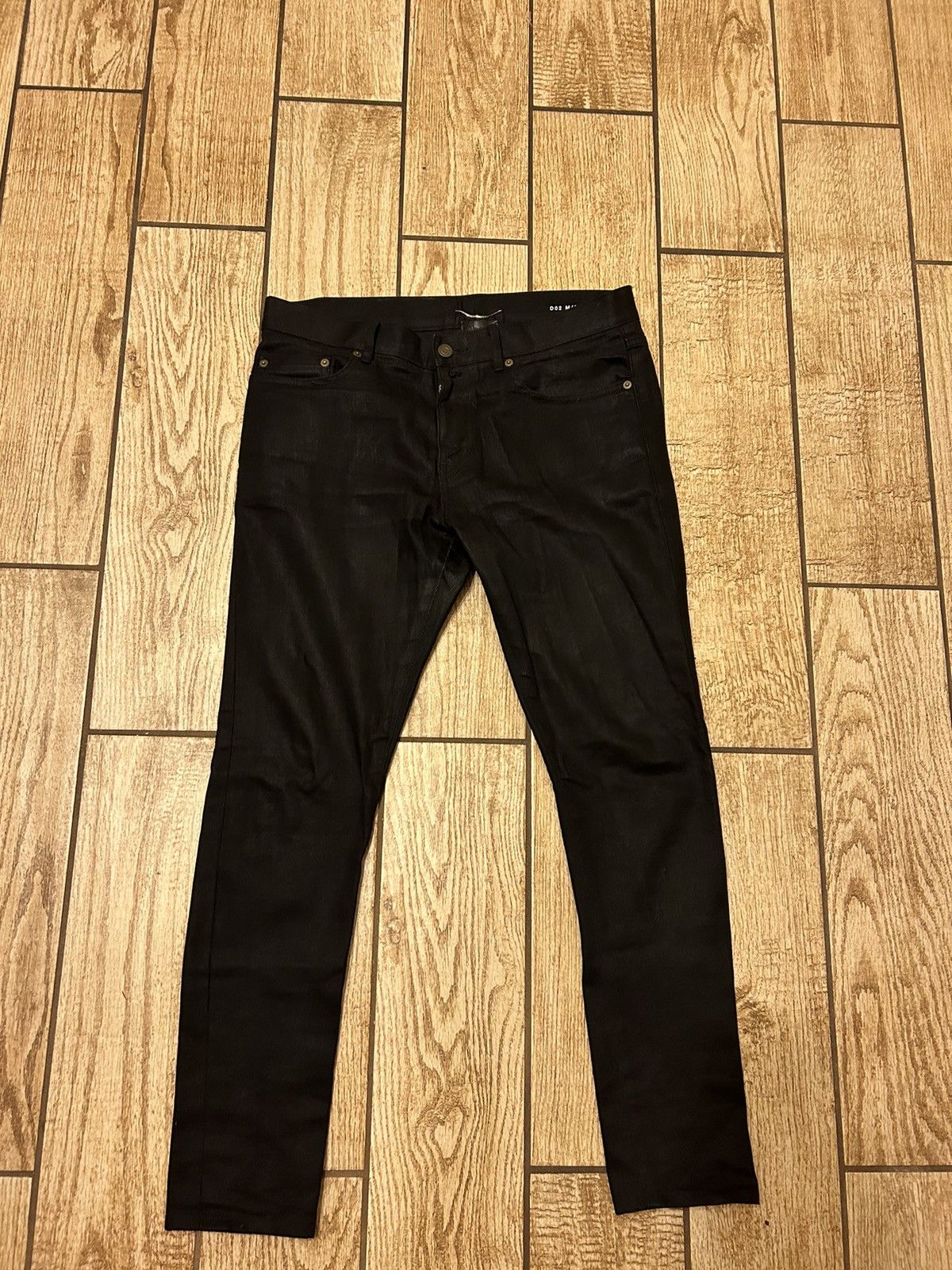 image of Saint Laurent Paris Saint Laurent D02 Waxed in Black, Men's (Size 32)