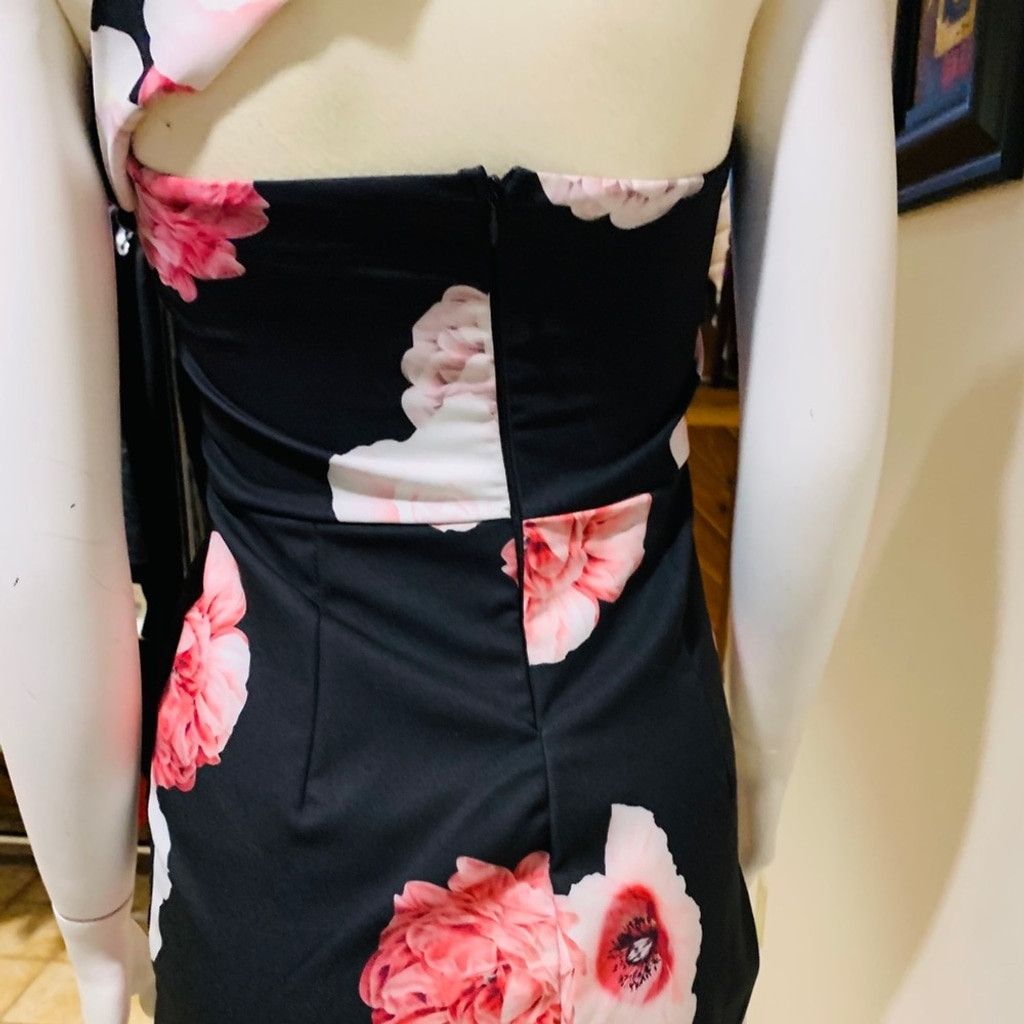 Other Zarga High Low Black Floral strapless dress Size L Size L / US 10 / IT 46 - 11 Thumbnail