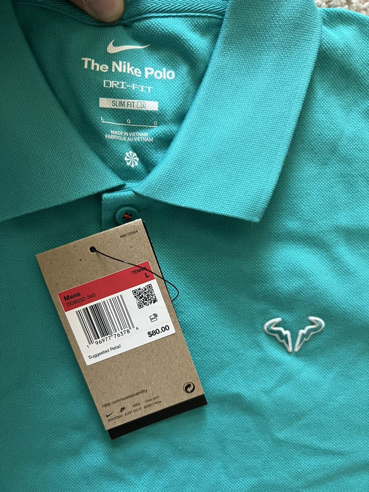 Nike Nike Polo Rafa Nadal Slim Fit Tennis Polo Bull Teal Size US L / EU 52-54 / 3 - 10 Thumbnail