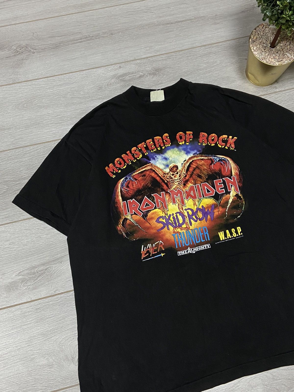 Band Tees Iron Maiden Slayer 1992 Monsters of Rock Donington Park Size US XL / EU 56 / 4 - 5 Thumbnail