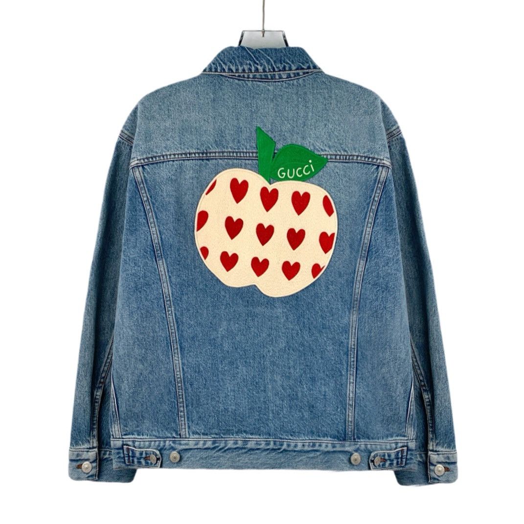 Gucci Gucci Blue Apple Logo Embroidered Cotton Denim Jacket Size XS / US 0-2 / IT 36-38 - 2 Thumbnail