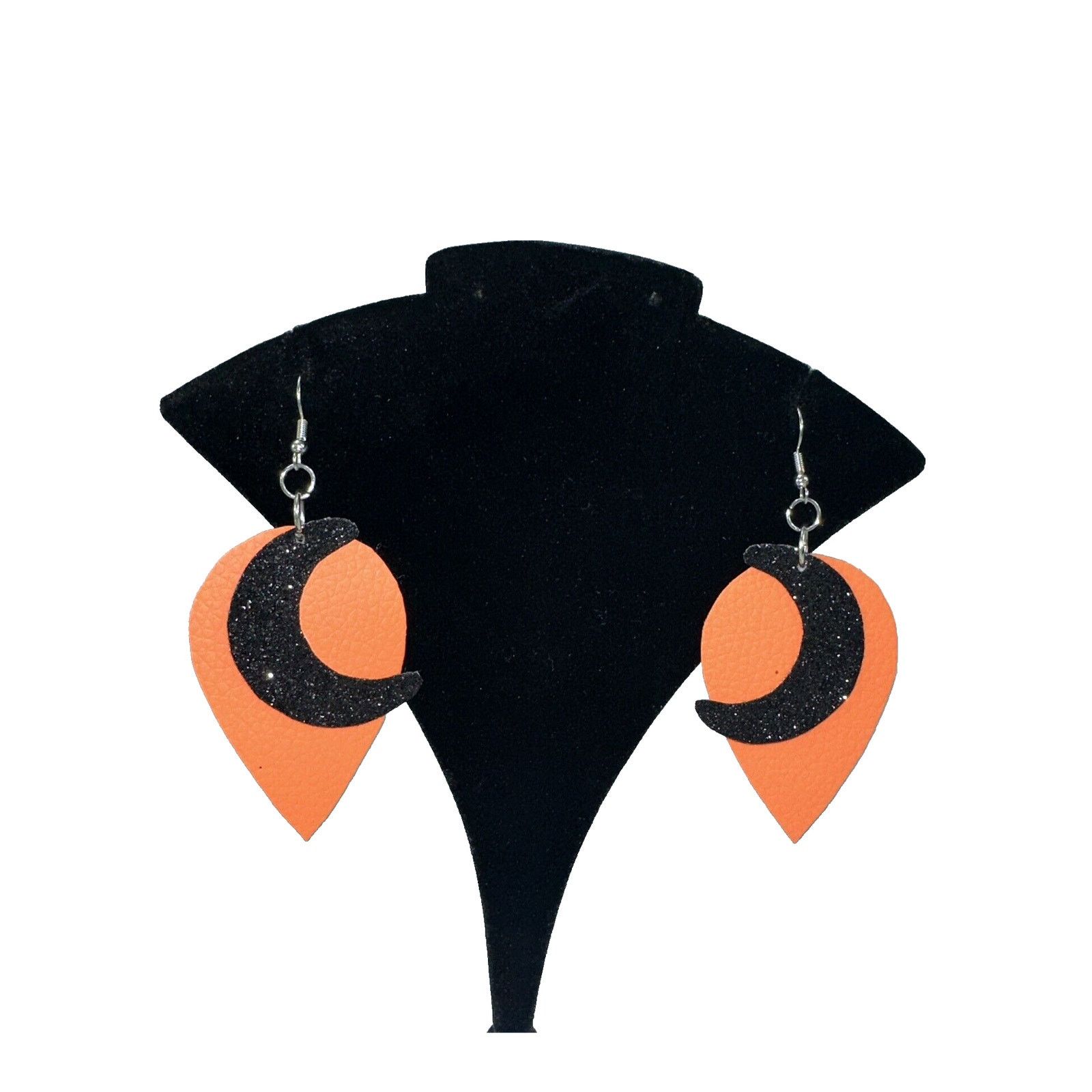 Homemade Moon Earrings Handmade by my Grandaughter Orange & Black Size ONE SIZE - 1 Thumbnail