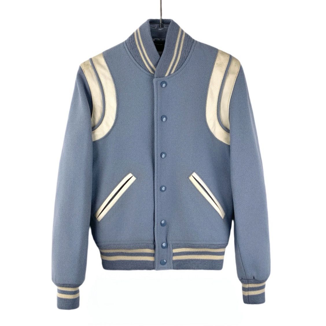 Saint Laurent Paris Saint Laurent Jacket – Blue Wool Stripe Bomber (Size XS) Size XS / US 0-2 / IT 36-38 - 1 Thumbnail