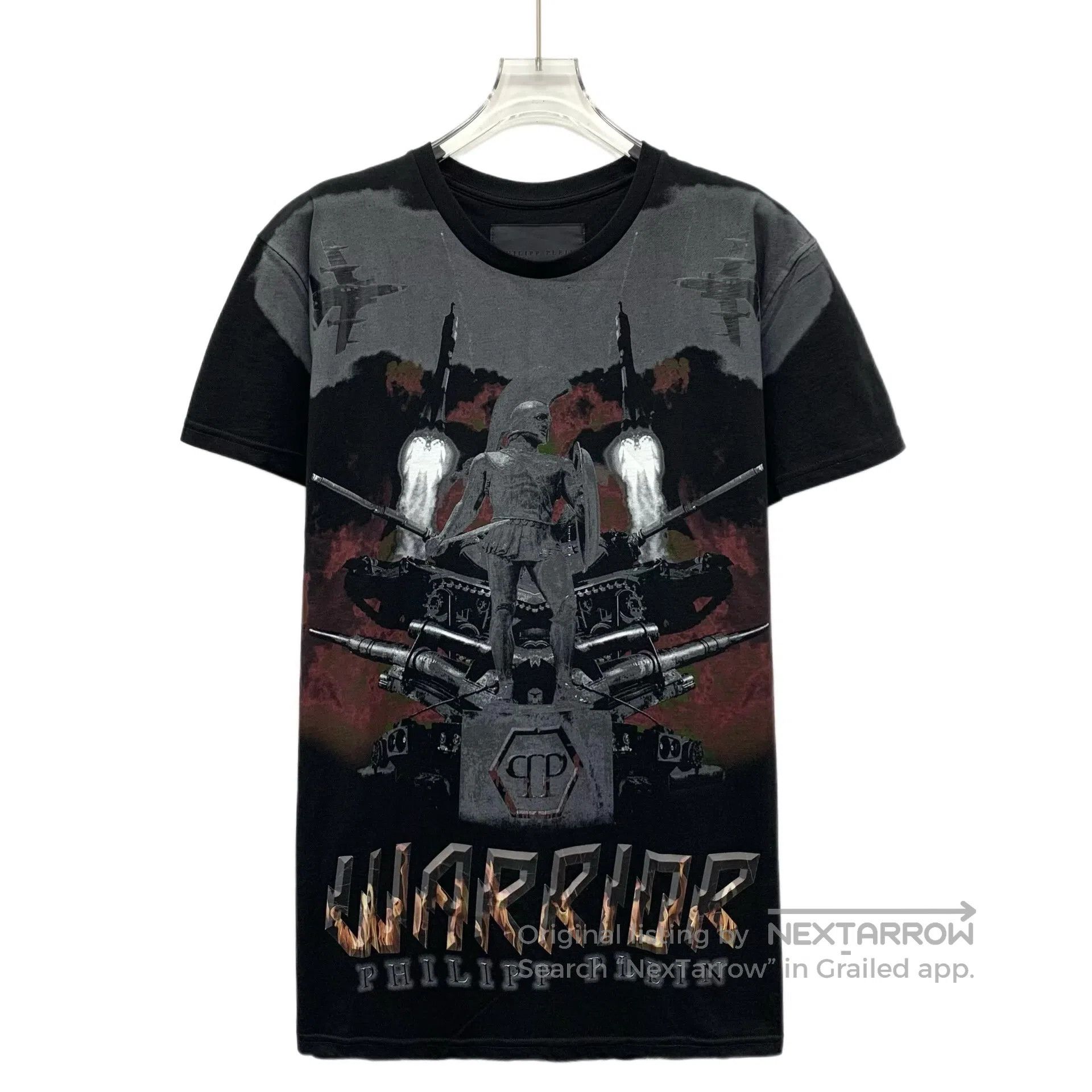 Philipp Plein Philipp Plein Black Rocket Plane Letter Printed Cotton Cre Size US L / EU 52-54 / 3 - 1 Thumbnail