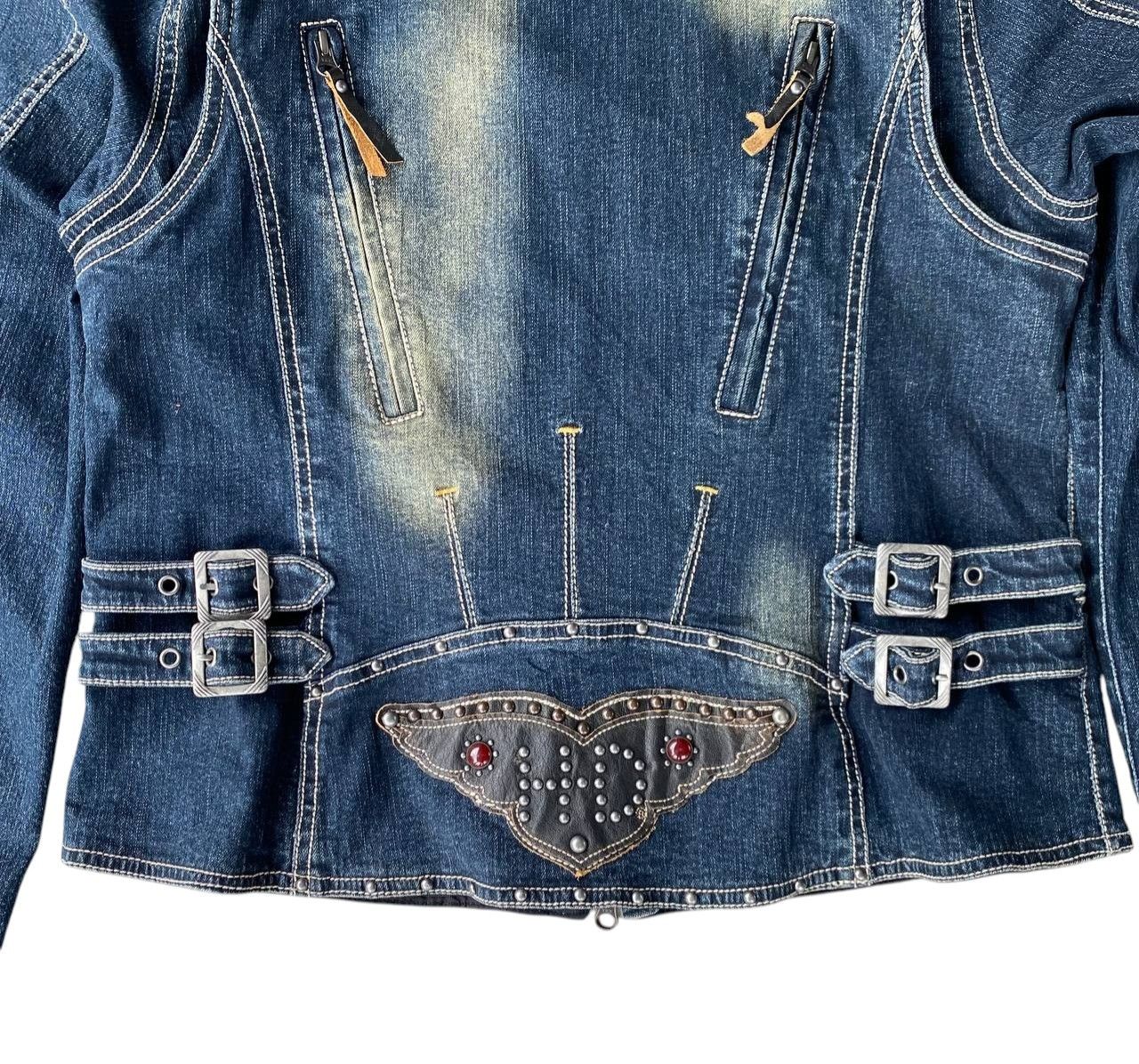 Harley Davidson Y2K Harley-Davidson Women Biker Jacket Denim Leather Studded Size L / US 10 / IT 46 - 14 Thumbnail