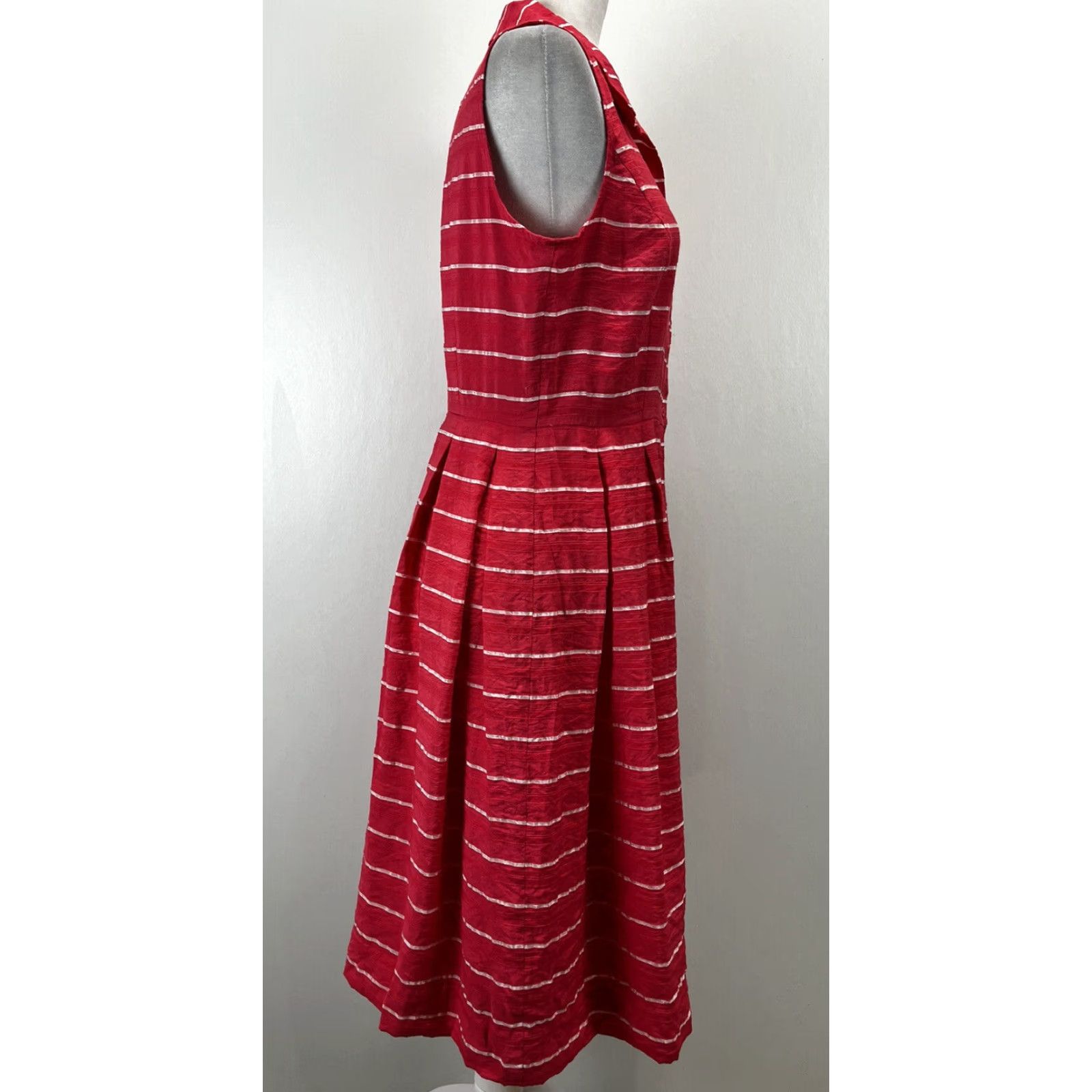 Talbots VINTAGE Talbots Midi Dress 10 Pink Striped Sleeveless Fit & Flare Shirt Womens Size L / US 10 / IT 46 - 4 Thumbnail