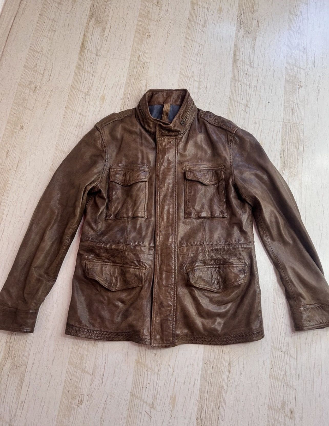 Massimo Dutti Massimo Dutti Leather Field Jacket – Brown – Size XL Size US XL / EU 56 / 4 - 1 Thumbnail
