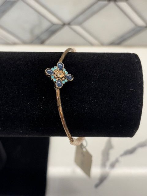 Jewelry Blue Stone Flower on Copper with Pink Beads Size ONE SIZE - 1 Thumbnail