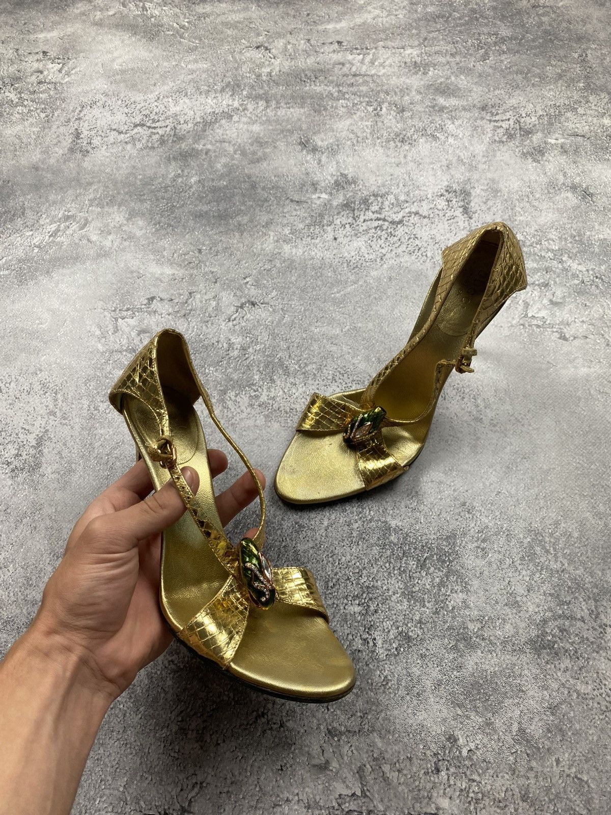 Gucci Gucci by Tom Ford SS04 Vintage Gold Python Bamboo Heel Snake Size US 7 / IT 37 - 5 Thumbnail