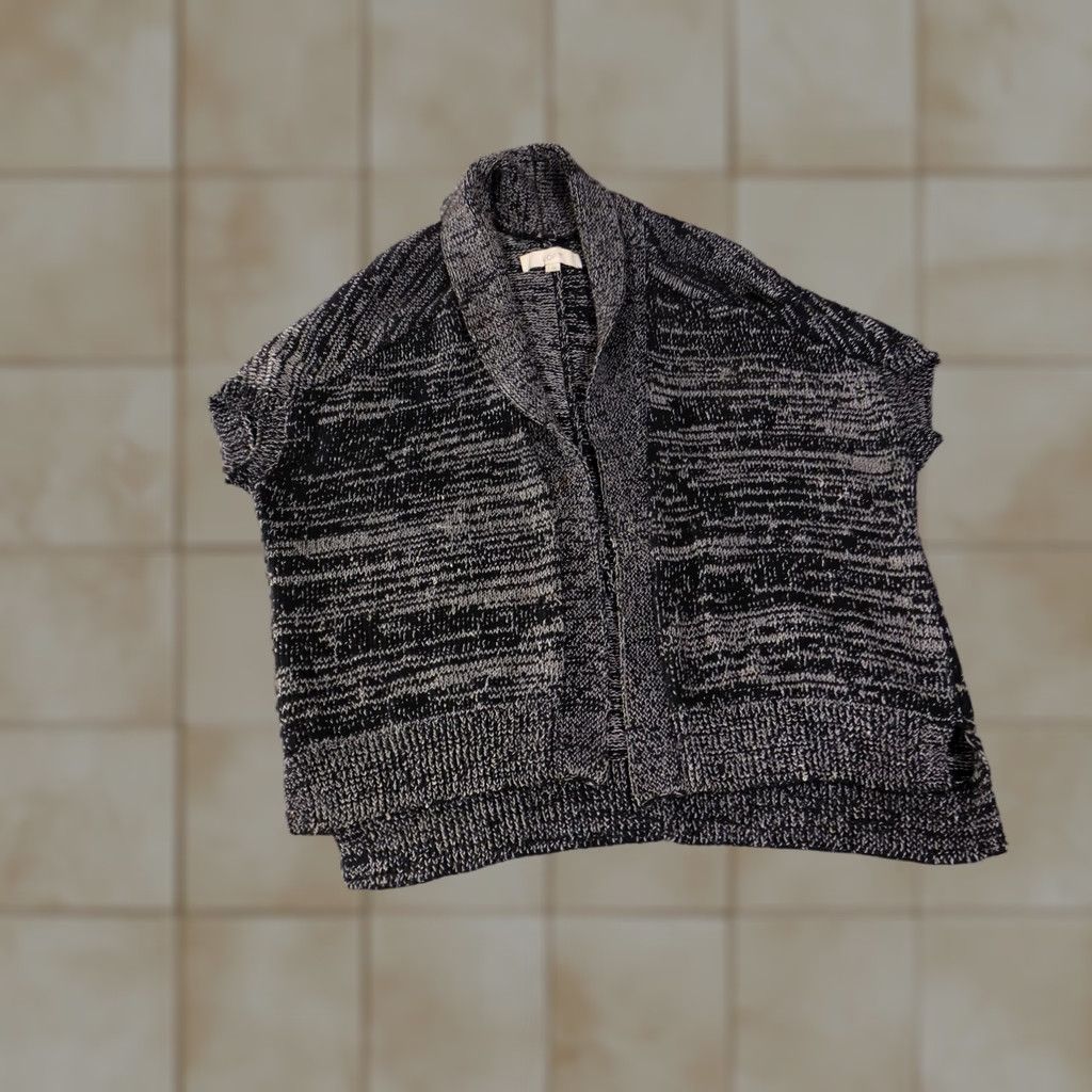 Loft LOFT Cardigan Womens Small Black Gray Short Sleeve Open Front Knit Sweater Size S / US 4 / IT 40 - 1 Thumbnail