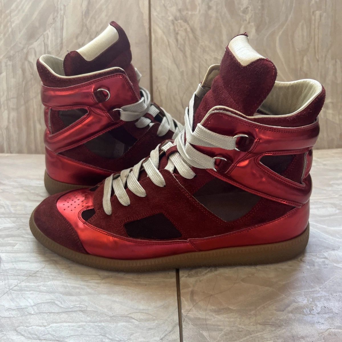 Maison Margiela High Tops Cut Out Sneakers Red 10 43