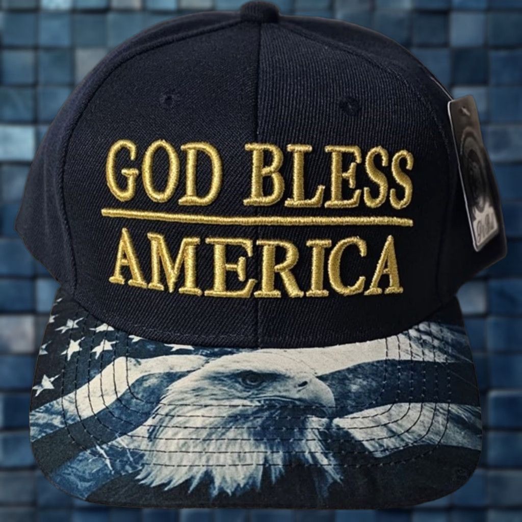 Vintage GOD BLESS AMERICA PATRIOTIC EAGLE FLAG USA BIRD SNAPBACK BASEBALL CAP DARK BLUE POLYESTER ADJUSTABLE SNAPBACK MEN Size ONE SIZE - 1 Thumbnail