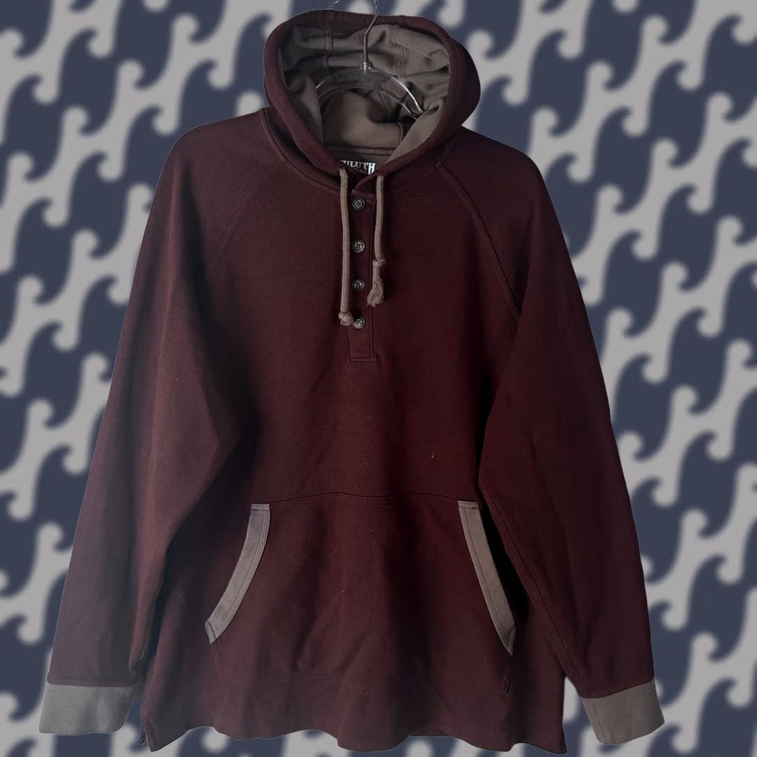 Duluth Trading Company Duluth Trading Co Mens Henley Hoodie Maroon Burgundy Button Sweatshirt Large L Red Solid Jersey Cotton Blend Hooded Pockets Logo Size US L / EU 52-54 / 3 - 1 Thumbnail