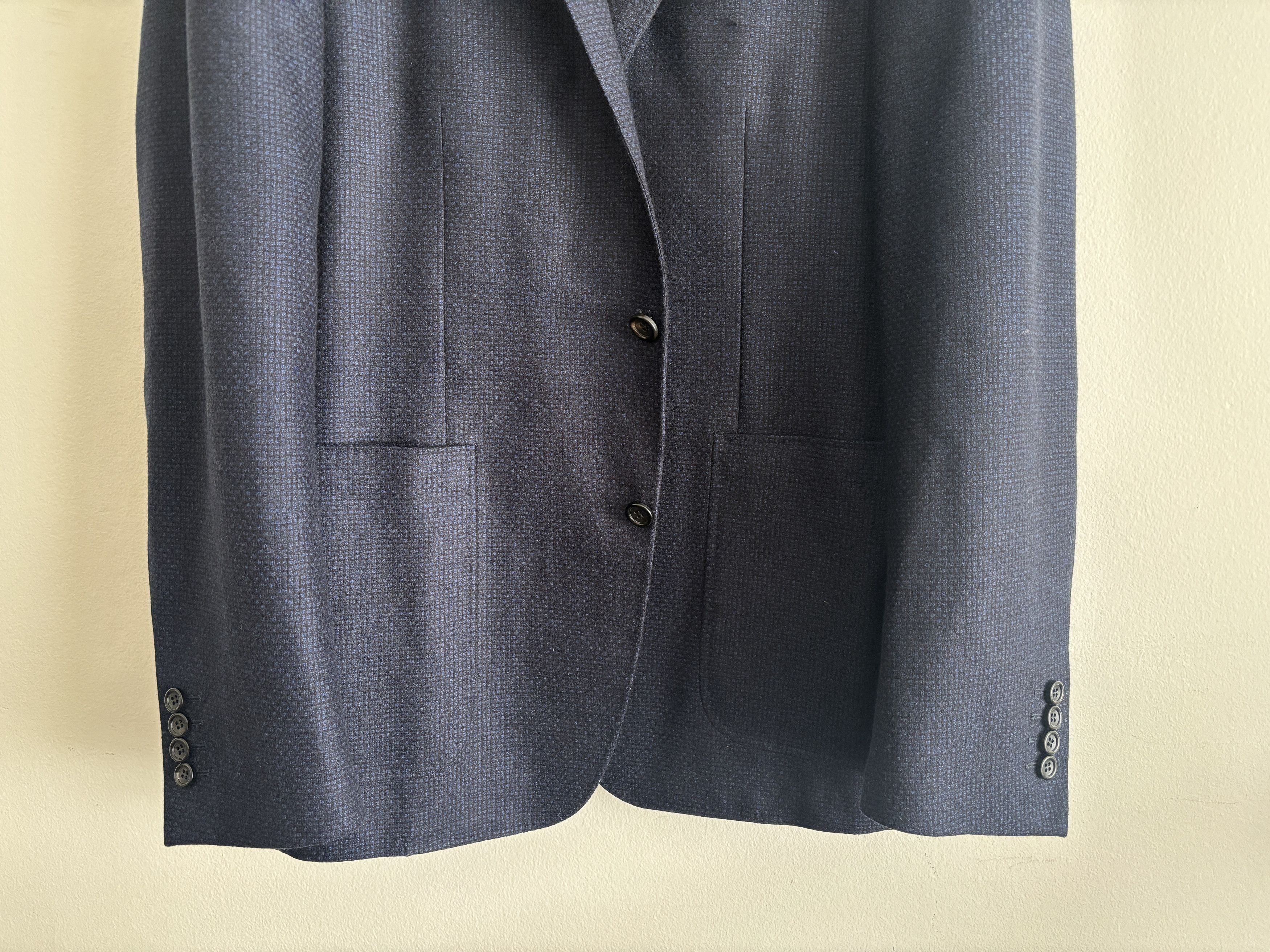 Canali $1595 Kei Navy Blue Microcheck Unstructured Wool Sport Coat Size 46R - 3 Thumbnail