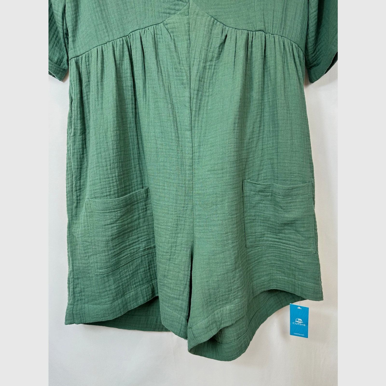 Other Cupshe Romper V Neck Wide Leg Pockets Beach Green L Size 32" / US 10 / IT 46 - 11 Thumbnail
