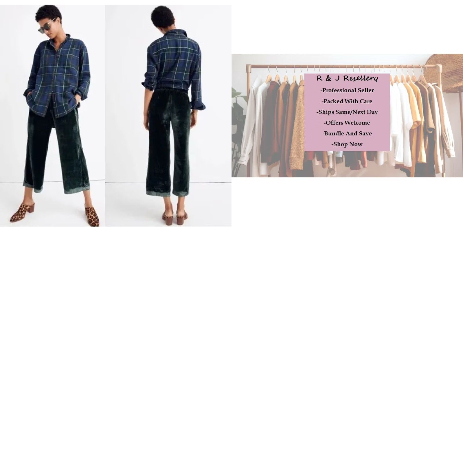 Madewell Madewell Green Velvet Pull On Crop High Rise Wide-Leg Pants L Womens (Inseam 23") Size ONE SIZE - 8 Thumbnail