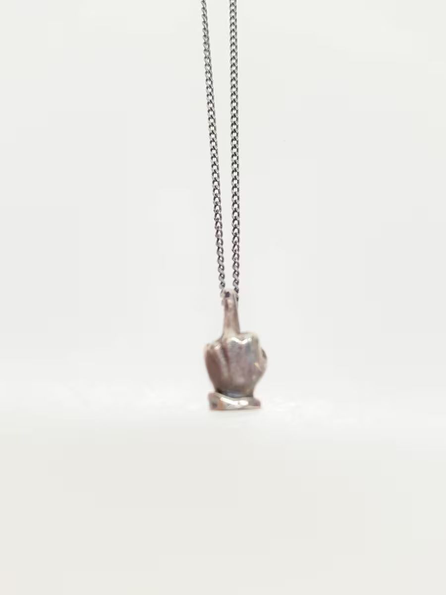 image of Undercover Middle Finger Silver Necklace, Men's