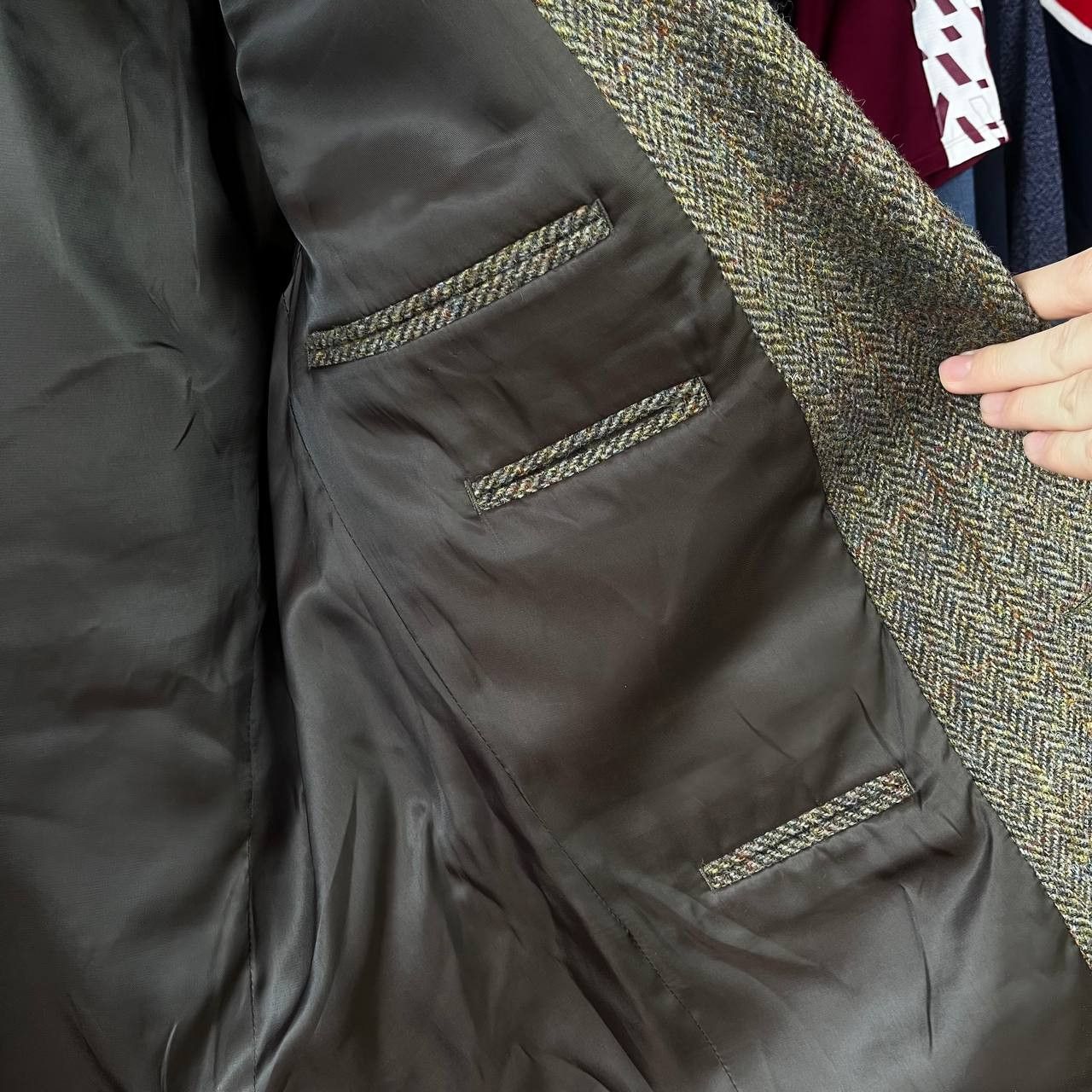 Harris Tweed Harris Tweed Herringbone Brown Wool Coat Blazer Jacket Size 42R - 13 Thumbnail