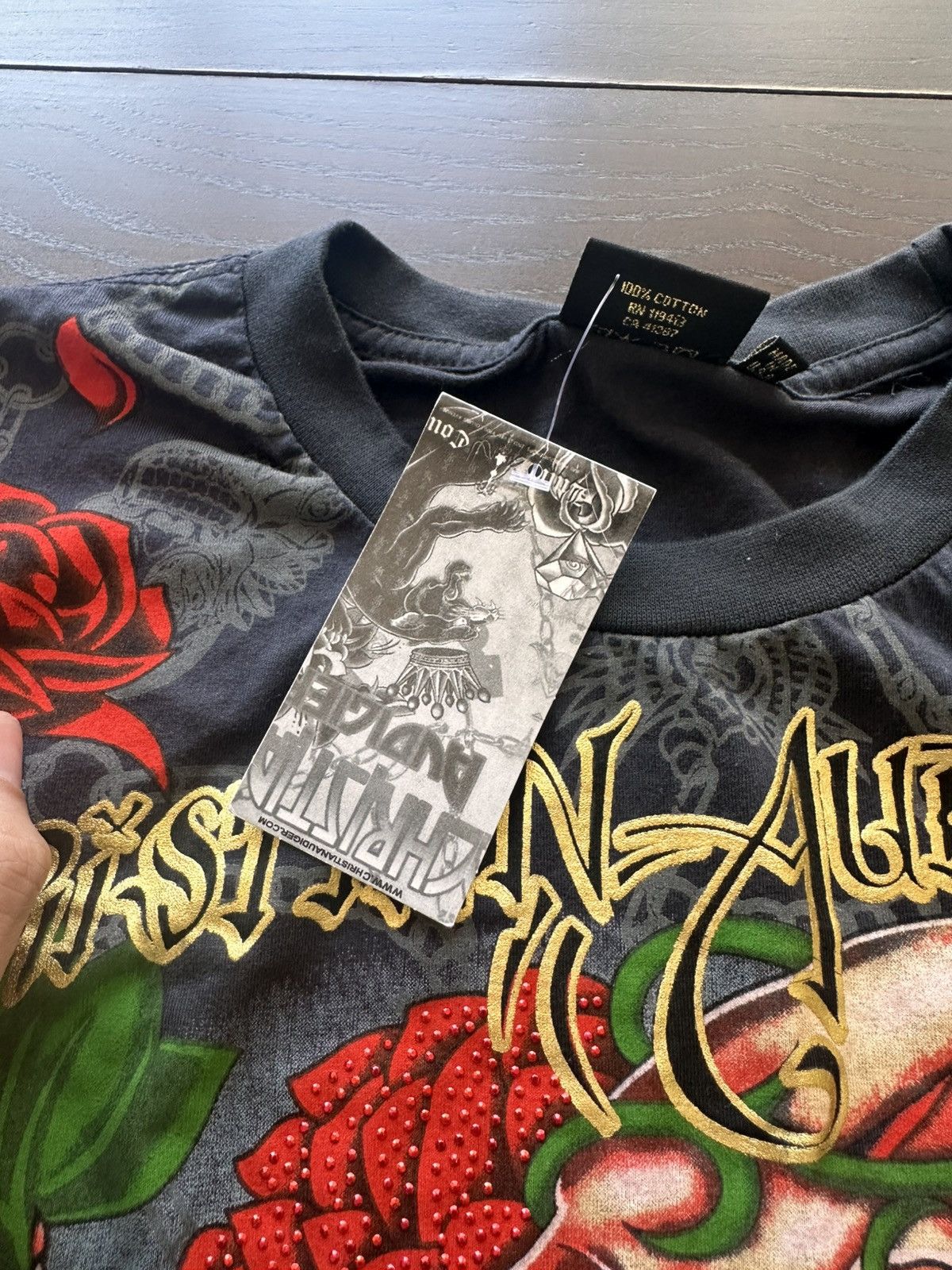 Christian Audigier Christian Audigier LA Skull Tattoo Rose Art Rhinestone Size US XXL / EU 58 / 5 - 6 Thumbnail