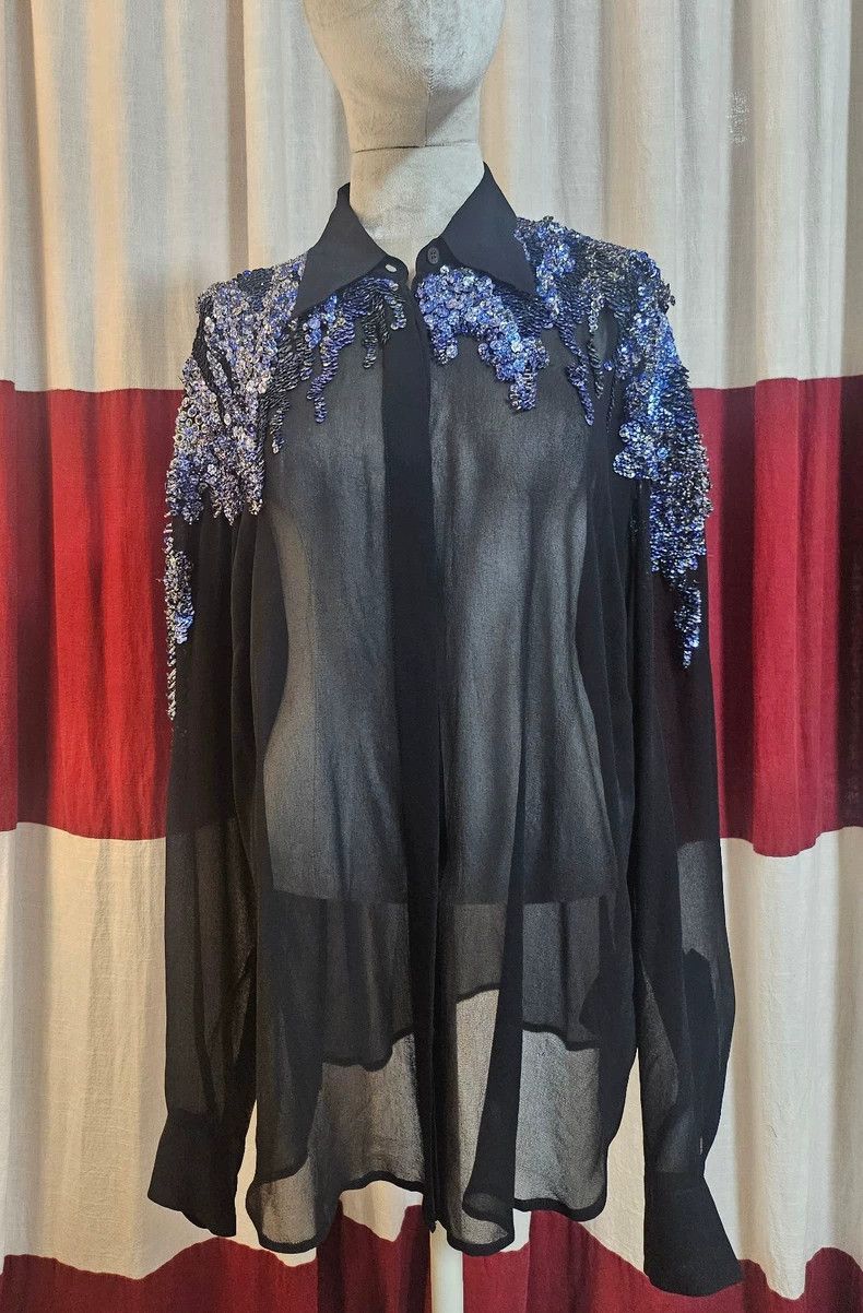 Dries Van Noten DRIES VAN NOTEN size:42 Tattooed beaded semi-transparent s Size L / US 10 / IT 46 - 1 Thumbnail