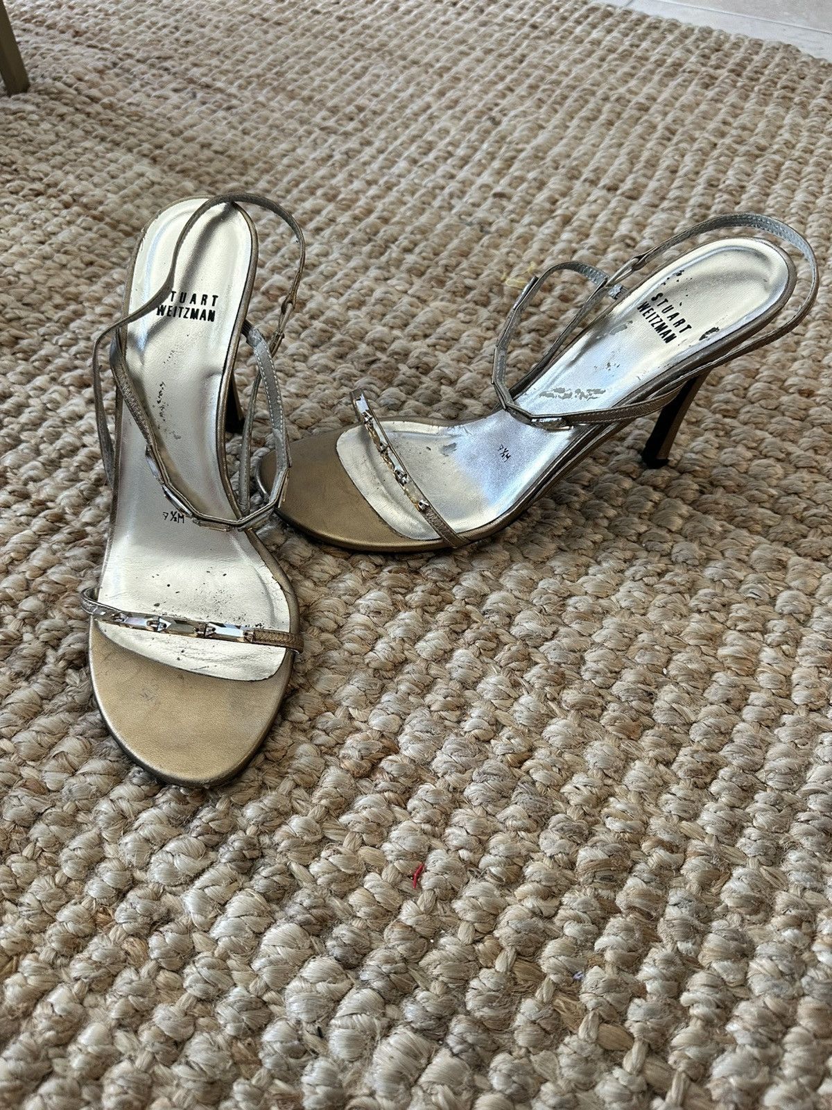Stuart Weitzman STUART WEITZMAN Gold Crystal Baguette Strappy Slingback Heel Size US 9.5 / IT 39.5 - 1 Thumbnail