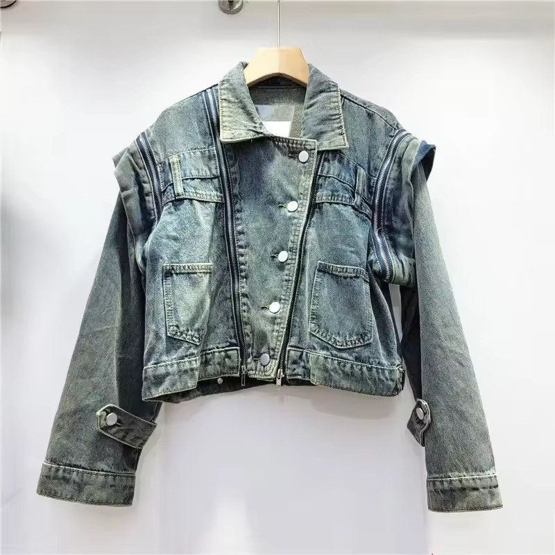 Jean Vintage Retro Style Designer Irregular Washed Denim Jacket Size M / US 6-8 / IT 42-44 - 1 Thumbnail