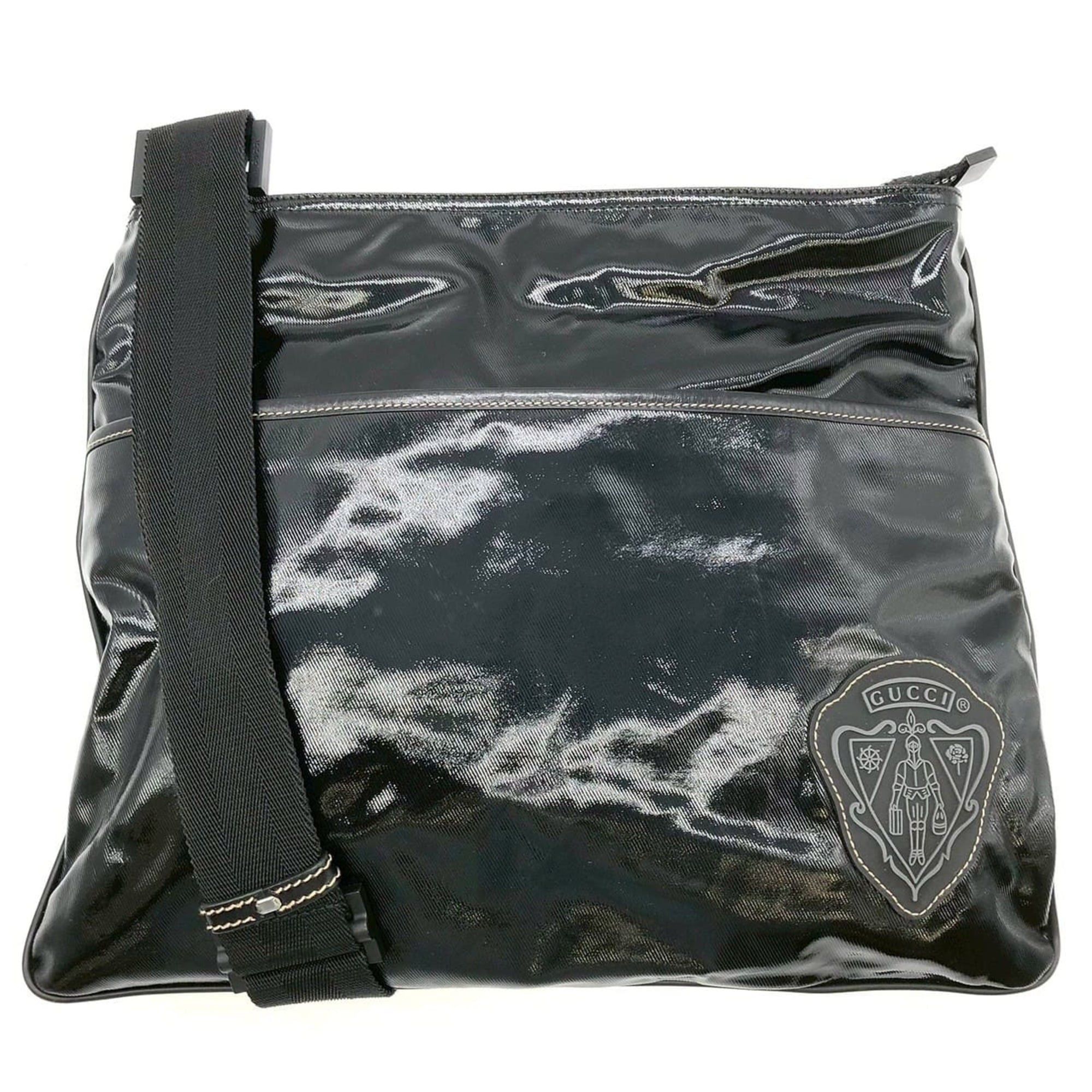 Gucci GUCCI 181093 Crest Shoulder Bag, Enamel Patent Leather, Black, Women's Size ONE SIZE - 1 Thumbnail