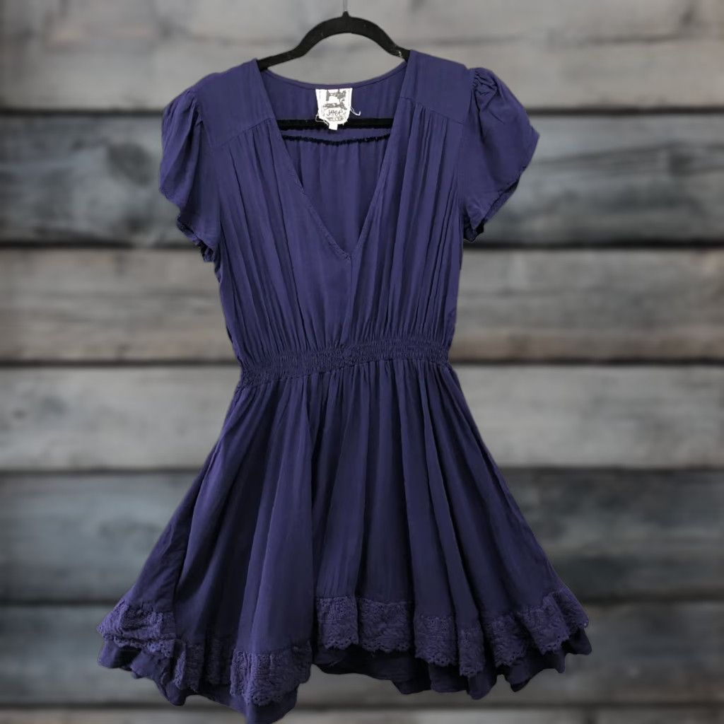 Vintage VINTAGE Jaase Mini Dress Womens Size S Blue V-Neck Short Sleeve A-Line Fit & Flare Summer Casual Size 28" / US 6 / IT 42 - 1 Thumbnail