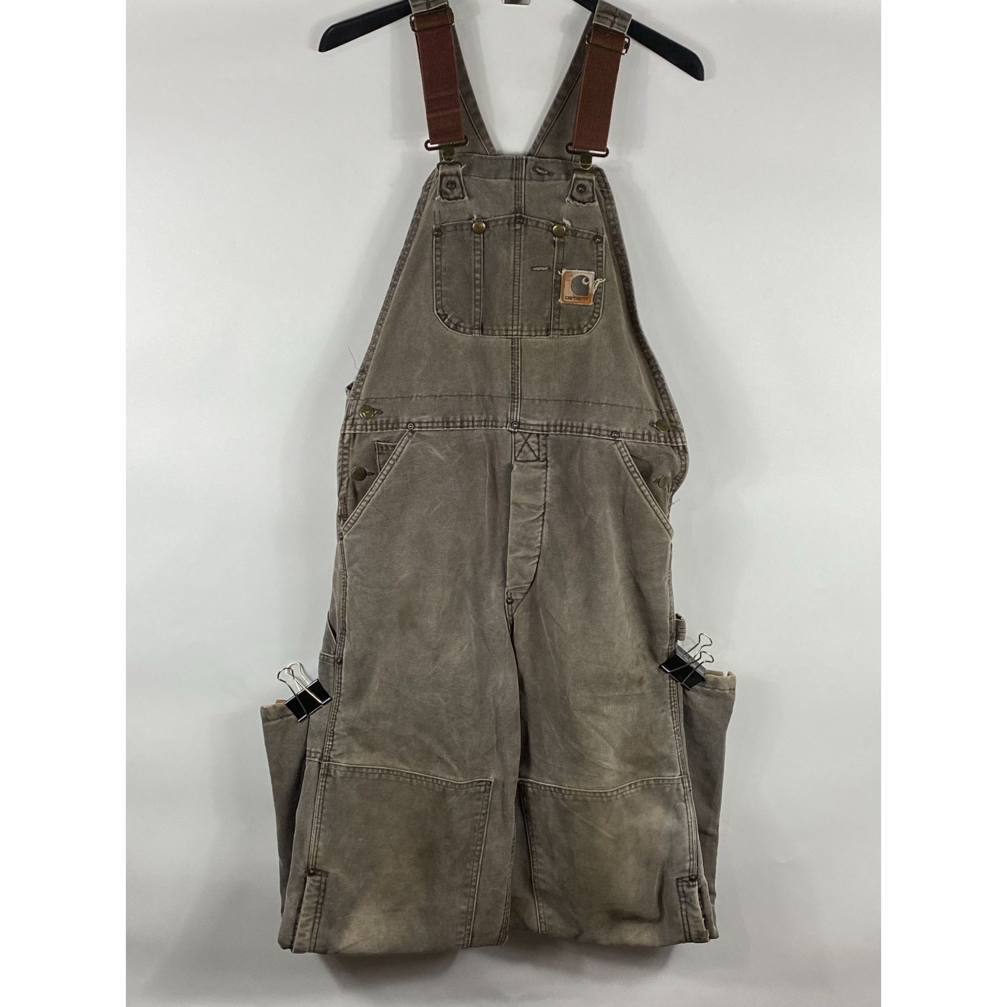 image of Vntg Carhartt R27Cht Quilt Lined Double Knee Duck Overall 34 in Grey, Men's