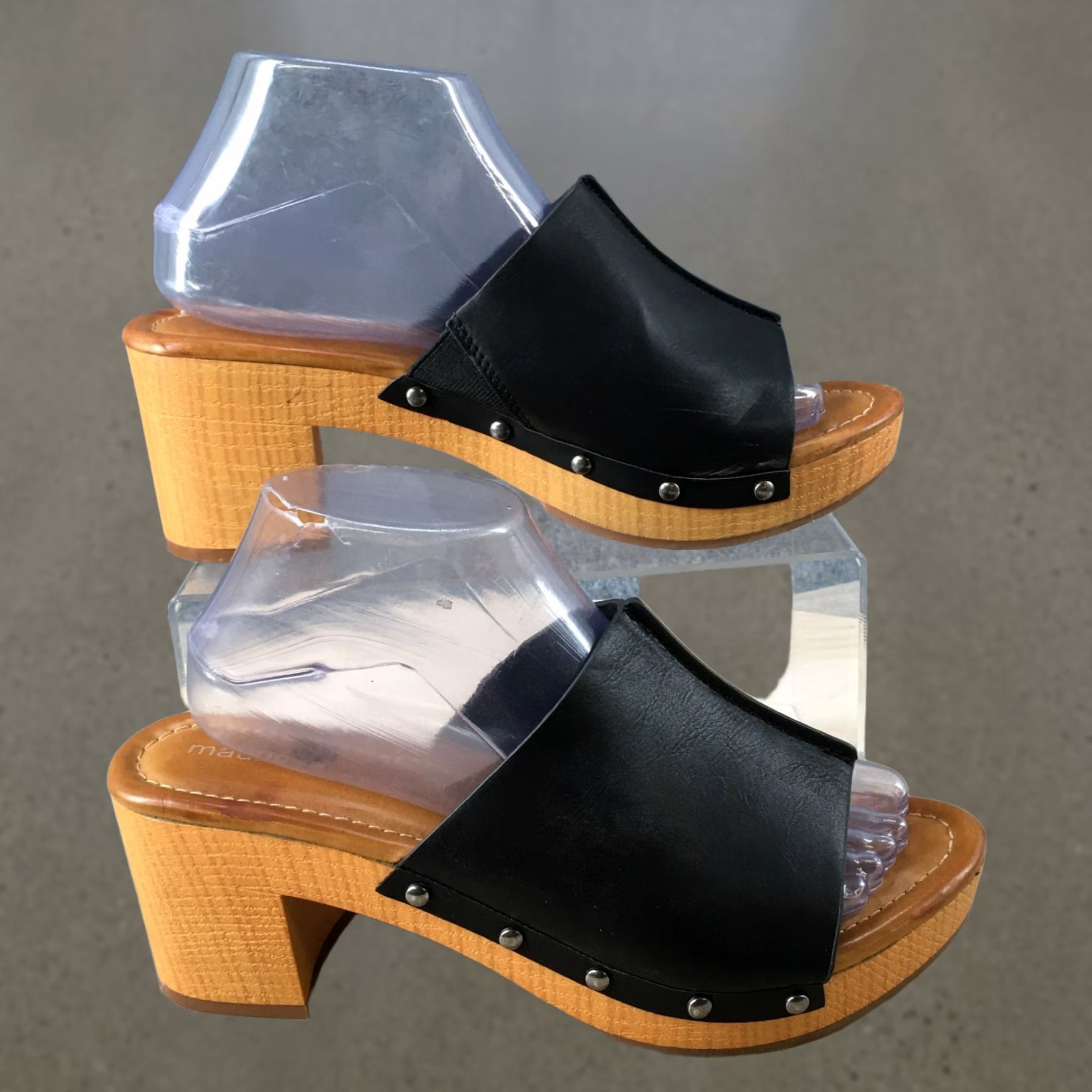 Vintage Maurices Womens Sammi Slide Heels Black Faux Leather Open Toe Slip On Size 9 Sandal Size US 9 / IT 39 - 1 Thumbnail