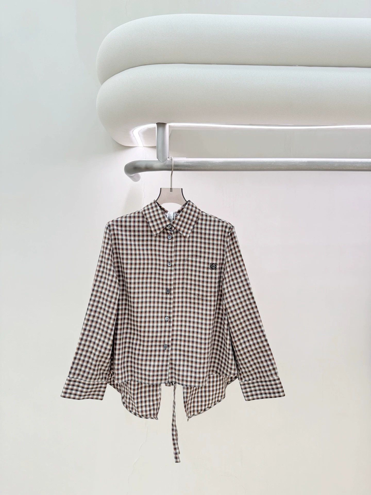 Loewe Loewe brown check shirt back slit tie 34 99new Size XS / US 0-2 / IT 36-38 - 1 Thumbnail