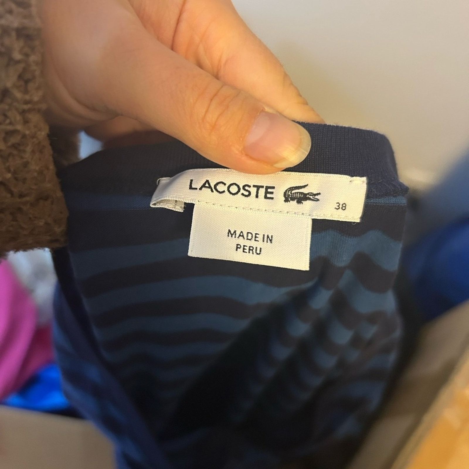 Lacoste Lacoste Blue Striped Cotton V-Neck Tee Women’s Size Medium Size M / US 6-8 / IT 42-44 - 4 Thumbnail