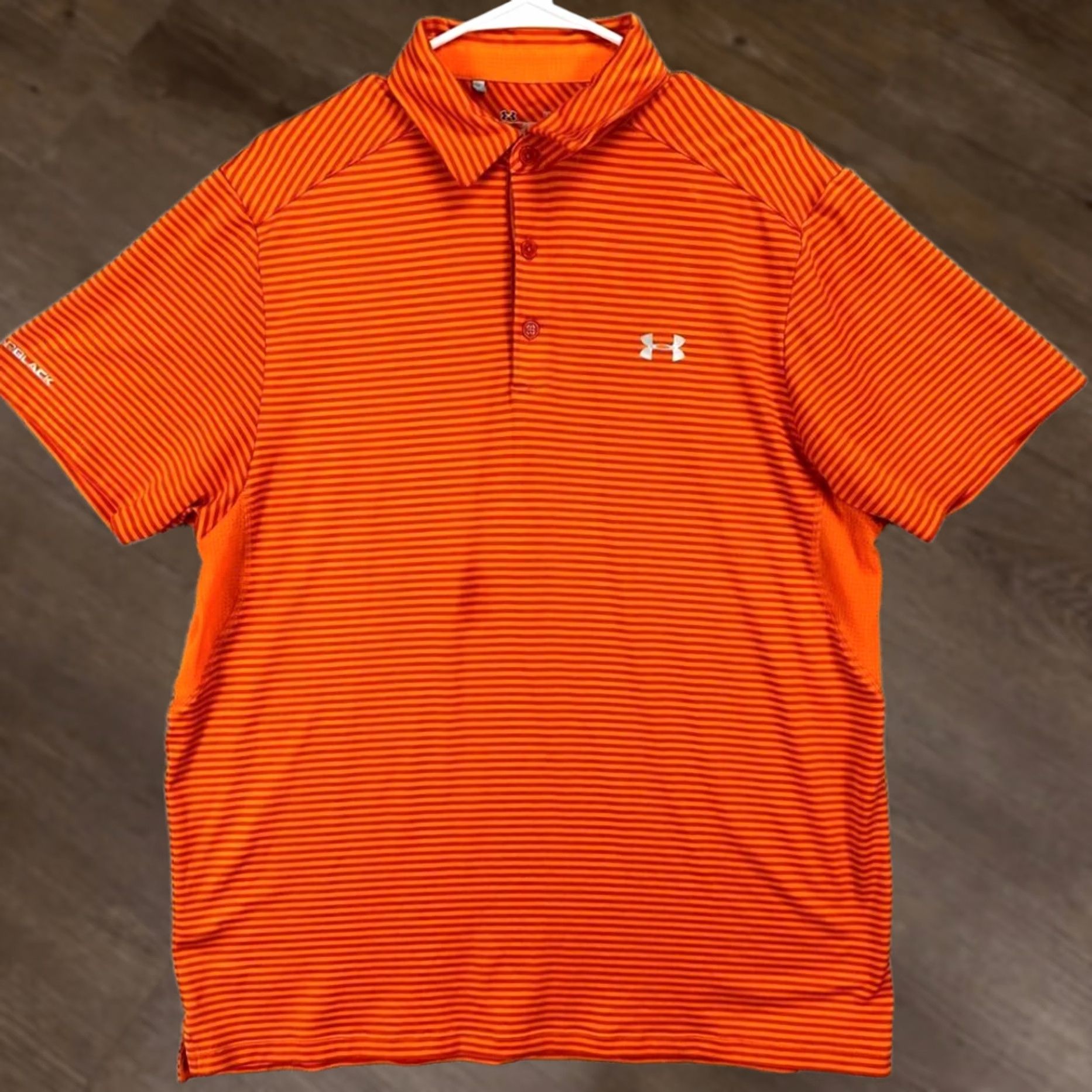 Under Armour Under Armour Golf Polo Shirt Adult Large Orange Stripe Logo Rugby Mens Heat Gear Size US L / EU 52-54 / 3 - 1 Thumbnail