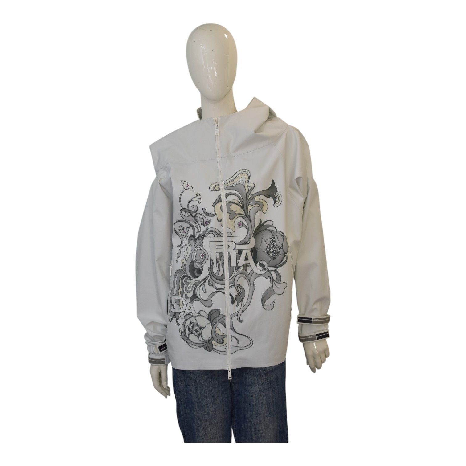 Prada PRADA light gray printed raincoat windbreaker hooded size 44 Size M / US 6-8 / IT 42-44 - 1 Thumbnail