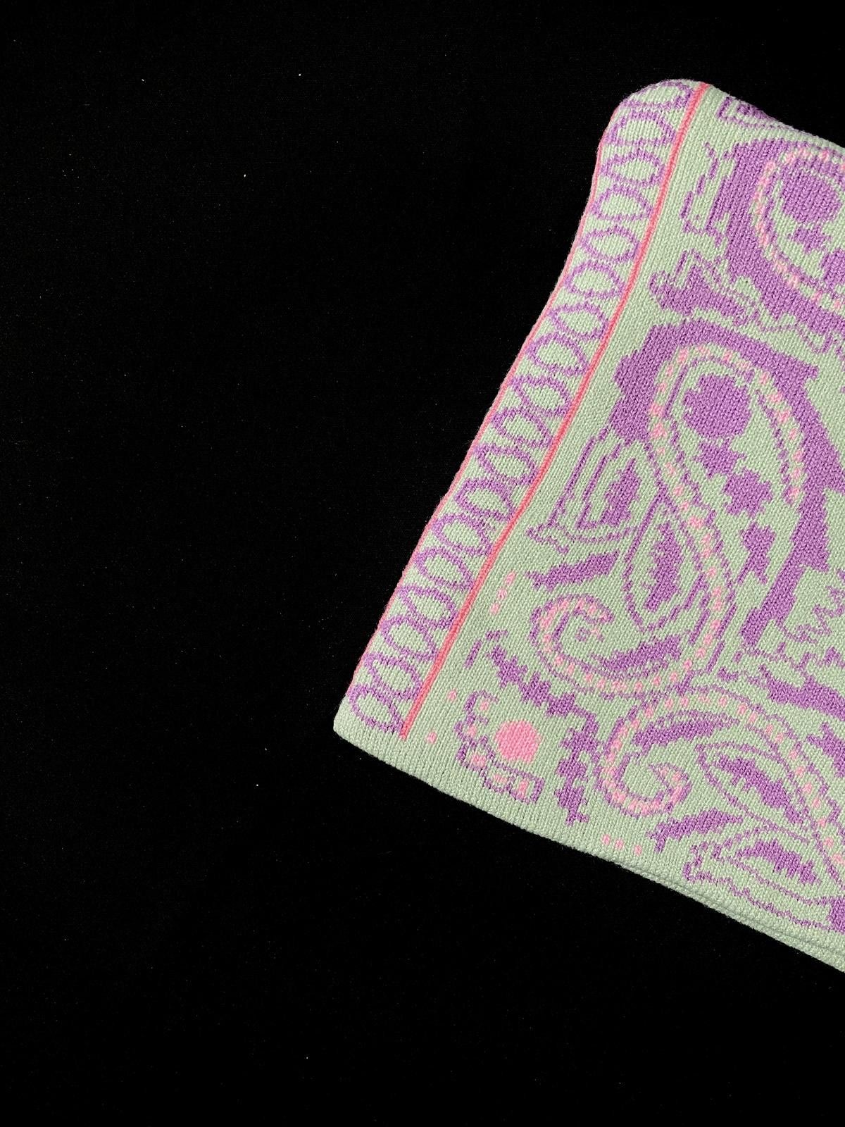 Japanese Brand Paisley Graphic Square No Cuff Knit Hat Purple Beanie OS Size ONE SIZE - 3 Thumbnail