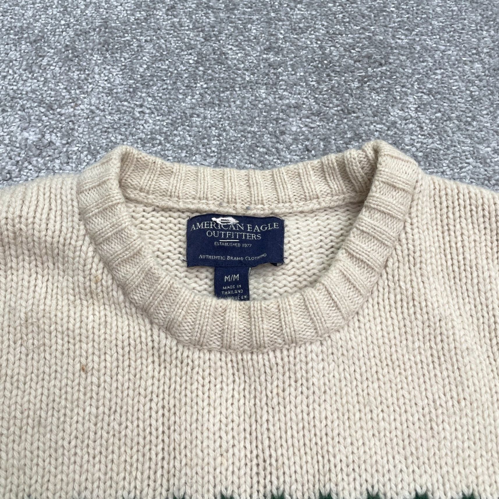 American Eagle Outfitters American Eagle Outfitters Pullover Sweater Men Medium Beige Fair Isle Knit Regular Fit Size US M / EU 48-50 / 2 - 3 Thumbnail