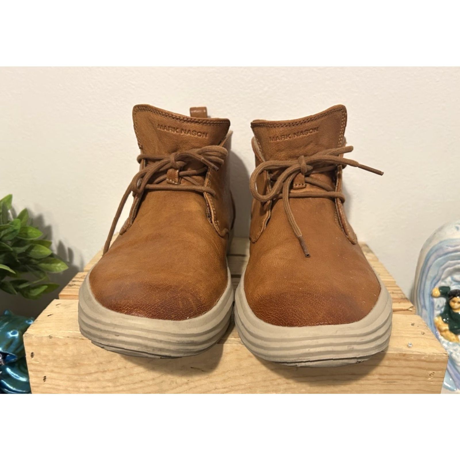 Vintage VINTAGE? No. Just rearrange: Mark Nason Mens Boot LaceUp Chelsea Leather Mid Chukka Brown Tan 11 Leather Upper Insole Outsole Casual Mens Shoes Size US 11 / EU 44 - 3 Thumbnail