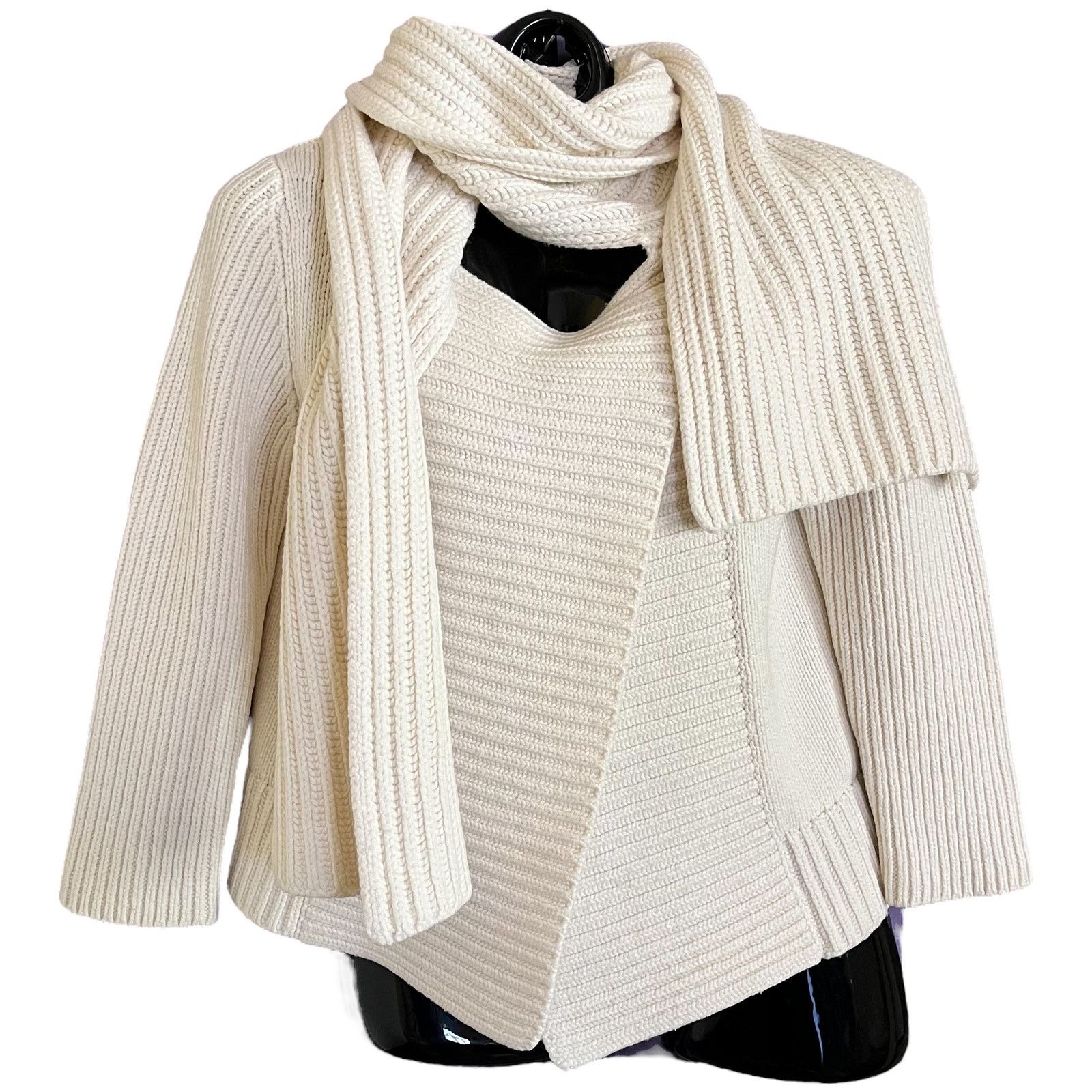 Theory Theory Ivory White Carolyn Cardigan Sweater & Attached Scarf Size M / US 6-8 / IT 42-44 - 1 Thumbnail